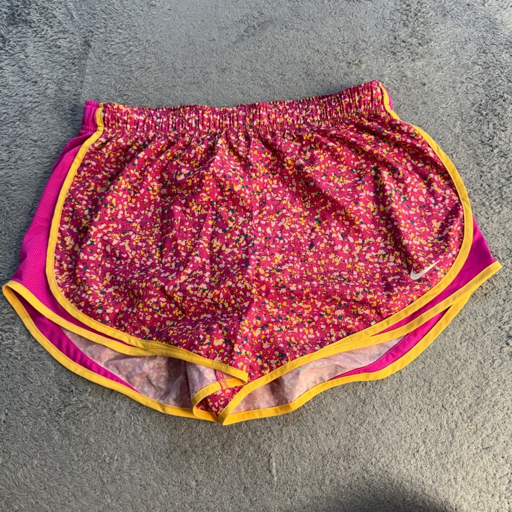 Nike Womens Dri-FIT Tempo Running Shorts Large Pink Floral Splatter Polyester